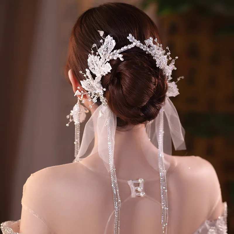 

Невеста супер фея ручная работа Кристалл Блестки белая марля головной убор кружевной цветок кисточка шпилька для волос свадьба