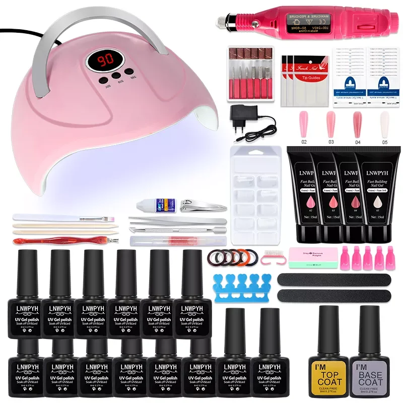 

Manicure Set Nail Polish Kit Poly Nail Gel 54W UV LED Lamp With Nail Art Tools Nail Tips Top Coat Base Coat Nail Set