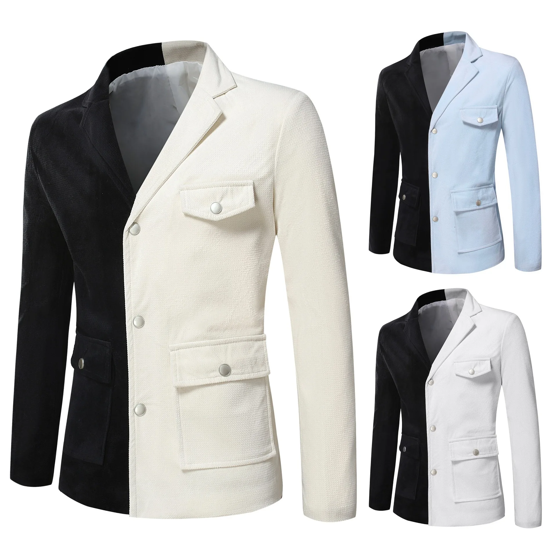 

HOO 2023 Men's New Woolen Suit Jacket Dual-Color Patchwork Casual blazer