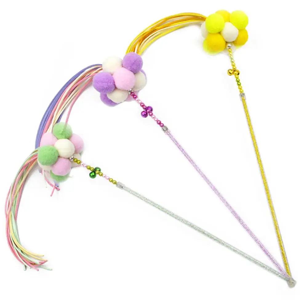 

Cat Teaser Stick With Bell Pom Pom Ball Tassel Interactive Toy Kitten Wand Sticks Pet Supplies For Relieve Boredom