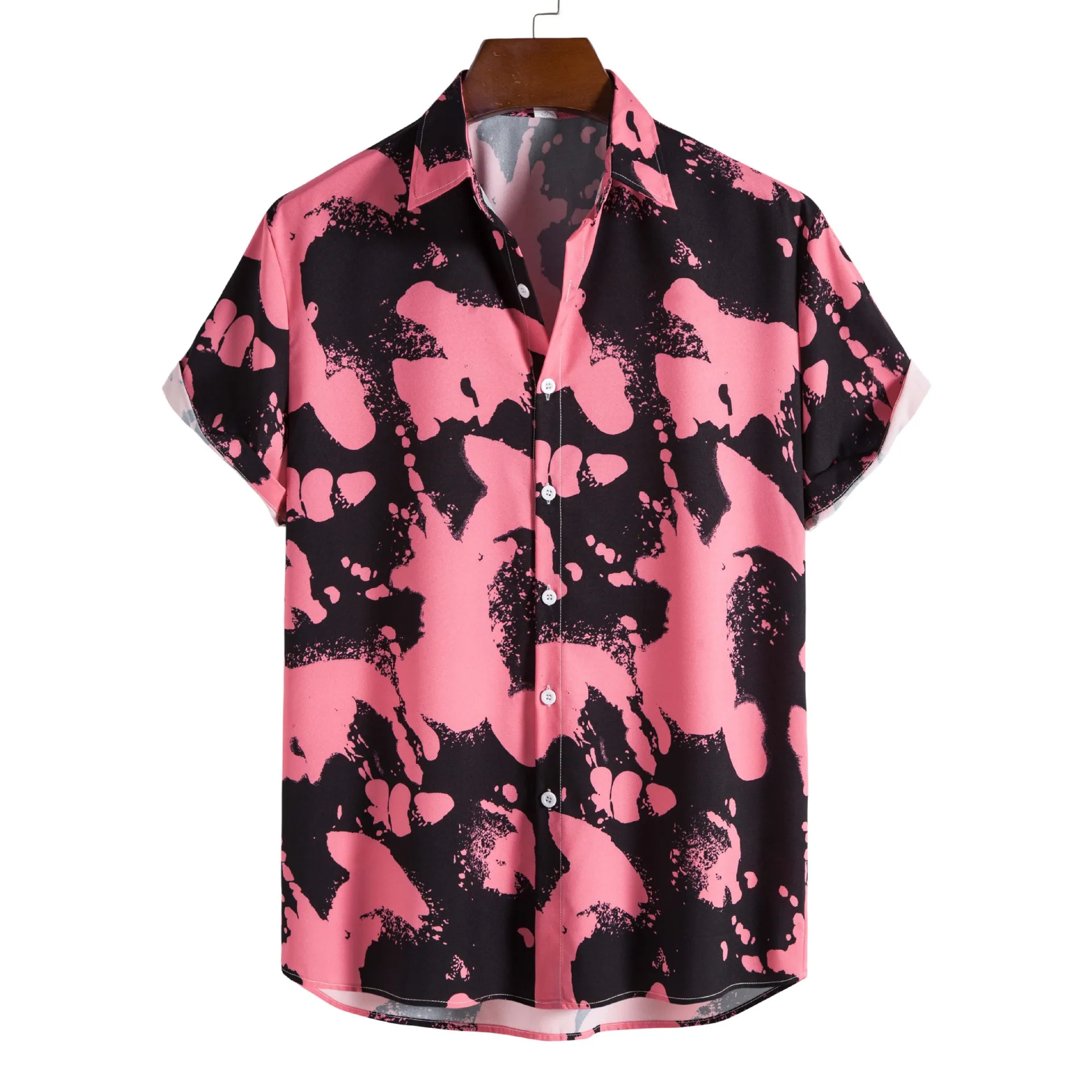 

Pink Print Hawaiian Shirt Mens Chemise Homme 2022 Summer New Short Sleeve Beach Aloha Shirts Men Casual Button Up Shirt Male XXL