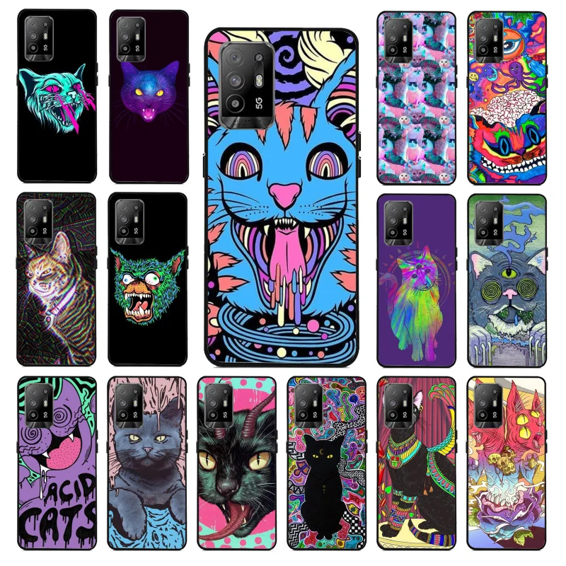 

Psychedelic Trippy Cat Art Phone Case for OPPO A54 A74 A94 A53S A9 A5 A15 A16 A91 A96 A76 Reno8 8Pro Reno2 Z