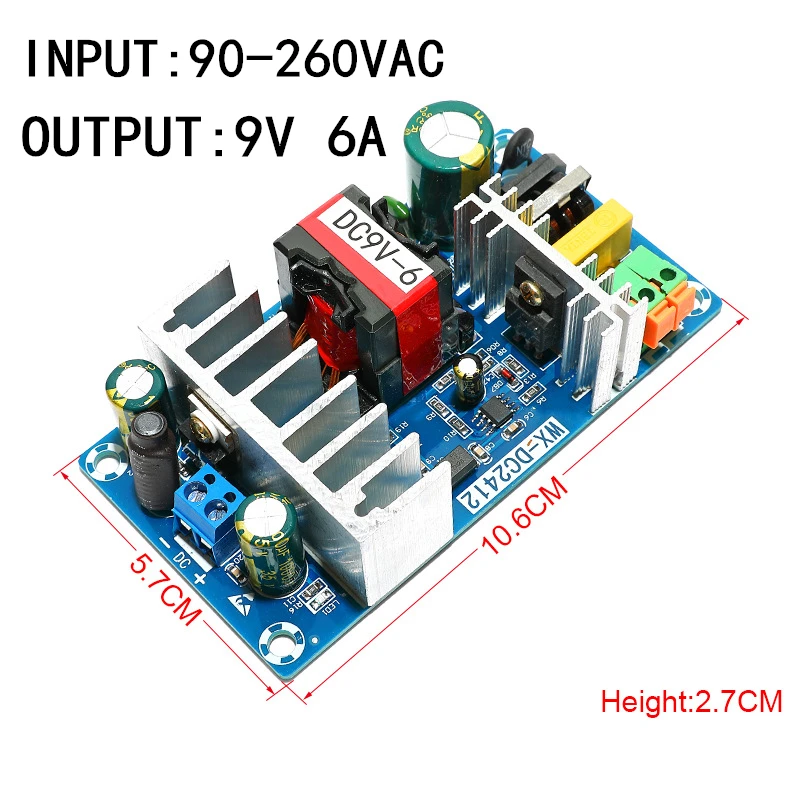 Módulo de Fonte de Alimentação 9v 90260vac para dc 9v 6a Módulo de Alimentação Placa Interruptor Ac-dc Interruptor de Alimentação Placa de Alimentação Dc9v6