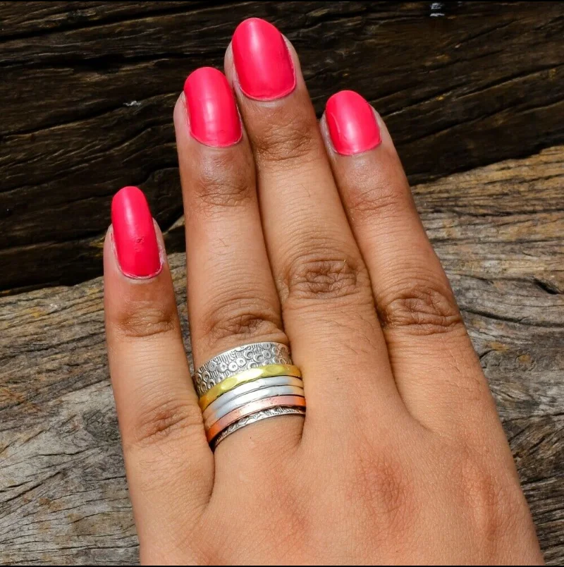 

ANGLANG Luxury Women&men Spinner Ring Handmade Extra Wide Meditation Statement Ring Fine Jewelry Wedding Party Band Ring