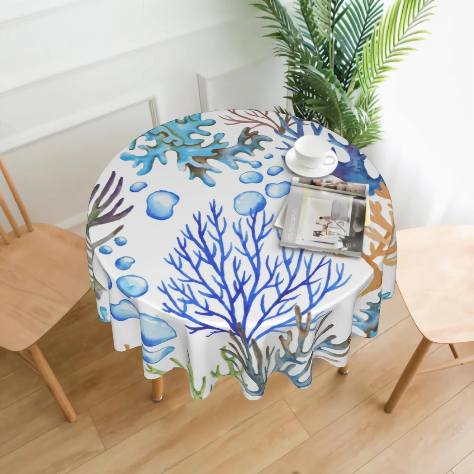 

Ocean Plants Pattern Table Cloth 60 Inch Round Table Cloth with Polyester Fabric for Home Kitchen Dining Room Decoration