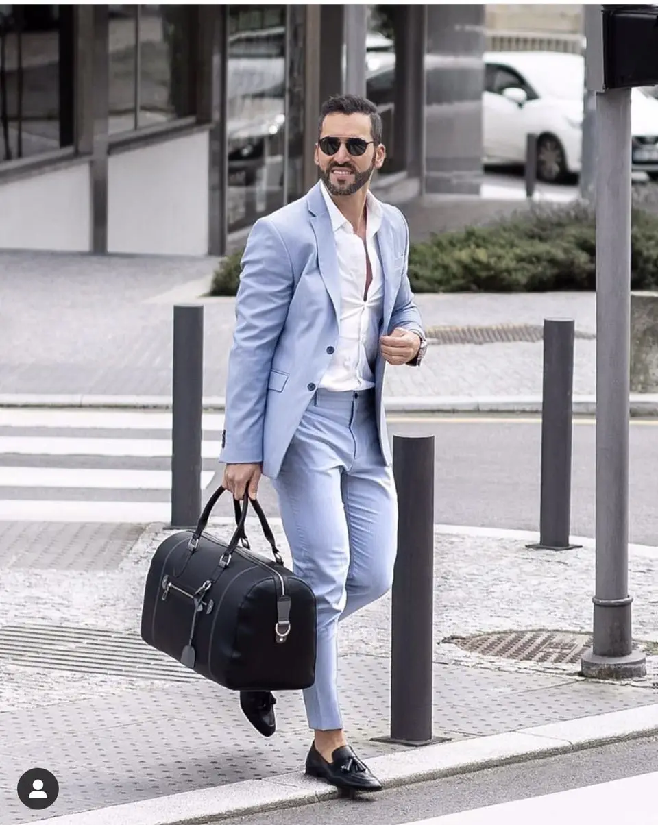 

New Costume Homme Mariage Light Blue Casual Men Suits Wedding Groom Fashion Terno Masculino Slim Fit Blazer 2 Pieces Jacket+Pant