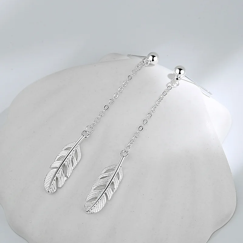 

Серьги-подвески женские из серебра 925 пробы с длинной цепочкой и перьями