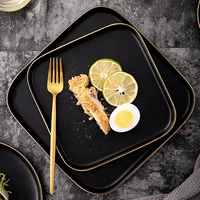 nordic dinner set ceramic plate luxury gold rim cute plates decorative dishes and plates sets matte black porcelain dinnerware
