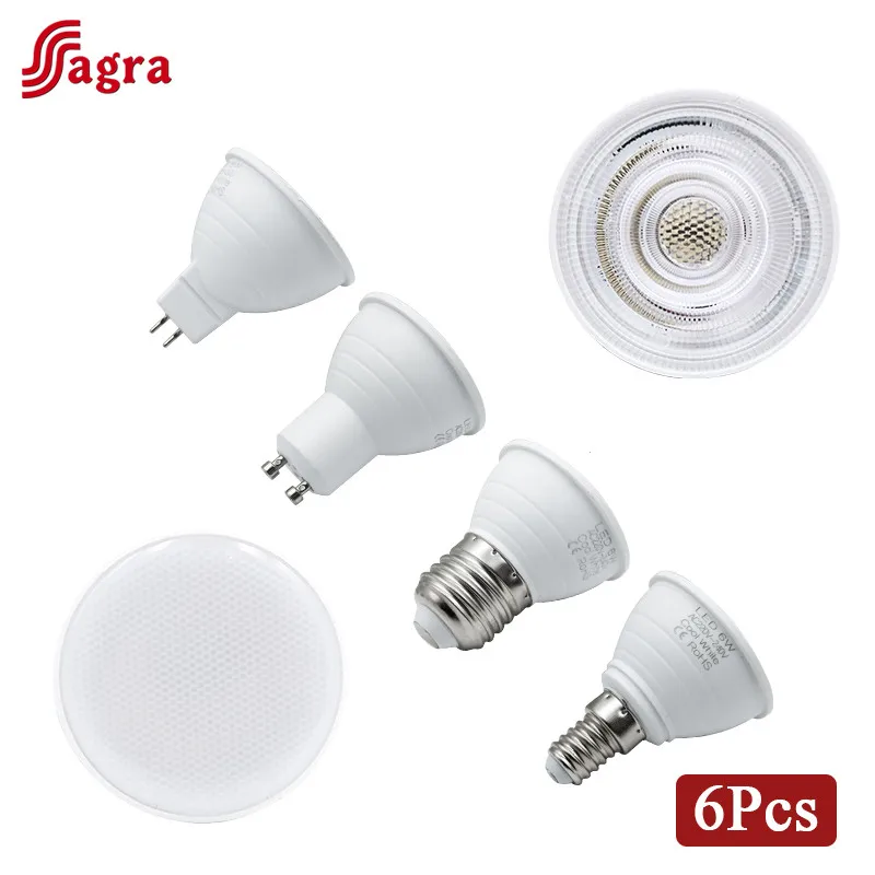 6pcs/lot  E27 E14 MR16 GU10 LED Spotlight Bulb AC 220V 6W Bombillas LED Lamp 24/120 Degree Lampara Spot Light Cold Warm White