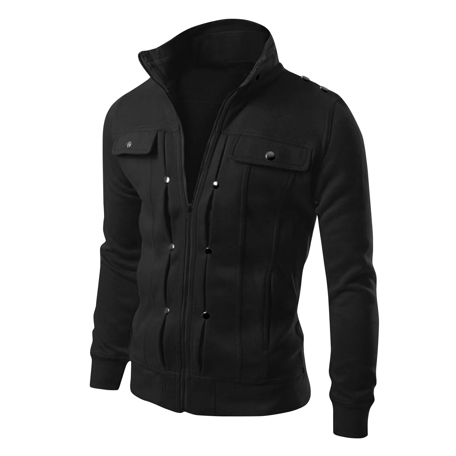 

Casual Men's Jacket Solid Color Multi-button Decorative British Style Jacket Male Trendy Zipper Jacket Outdoor Sports Coat