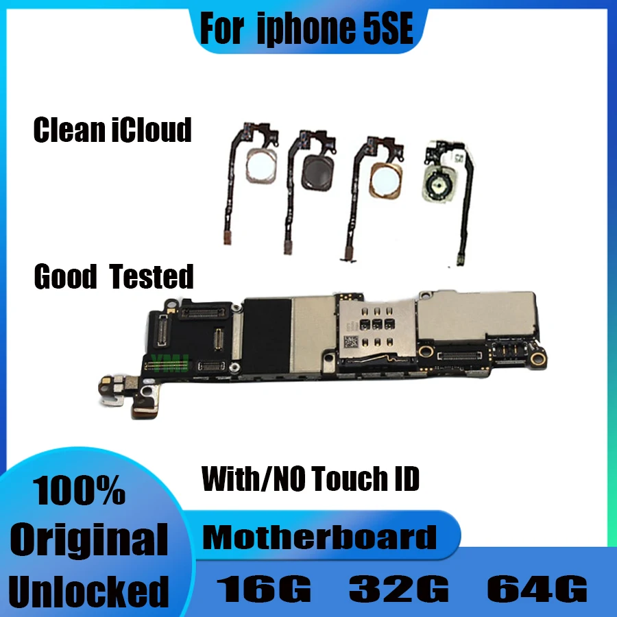 

16GB-32GB-64GB For IPhone 5SE 5 SE Motherboard Original Unlocked Free Icloud Logic Board With/No Touch ID Mainboard 100% Tested
