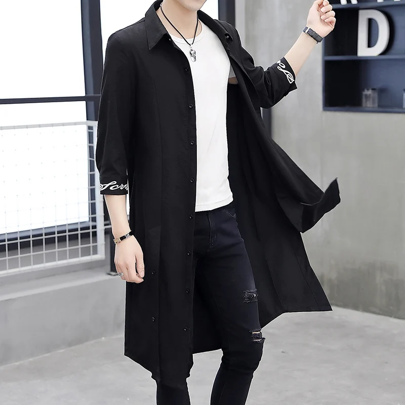 Men's mid-length windbreaker jacket and over-the-knee coat Chinese style men's road robe cardigan with sleeves and Hanfu gown