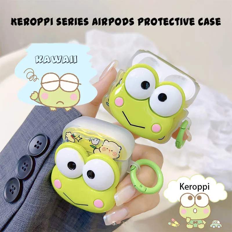 

Kawaii Sanrio Keroppi Мультфильм Новые Airpods 2/3 Pro 3D стерео беспроводные Bluetooth наушники чехол Anti-Fall модный праздничный подарок