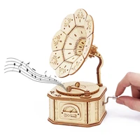phonograph wooden music box diy mechanism assembly model building kit 3d puzzle desk decoration birthday gift