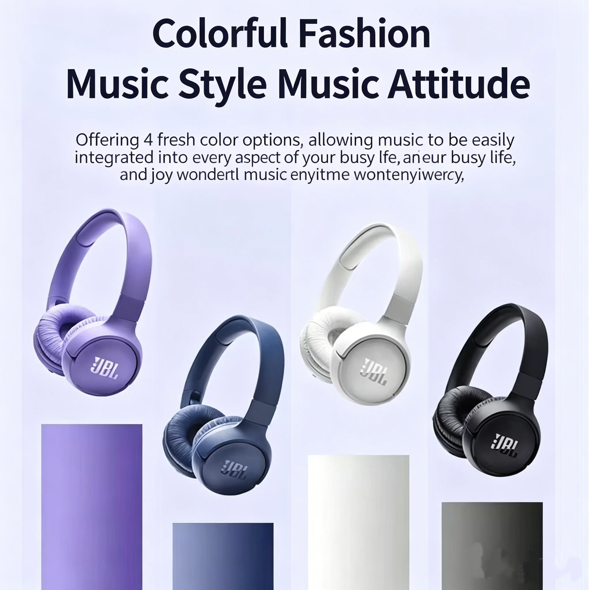 Фото Bluetooth-гарнитура JBL TUNE 520BT, черный/белый/синий/фиолетовый цвета, 57 часов автономной работы, Bluetooth 5.3, мощные басы, складная конструкция. №2
