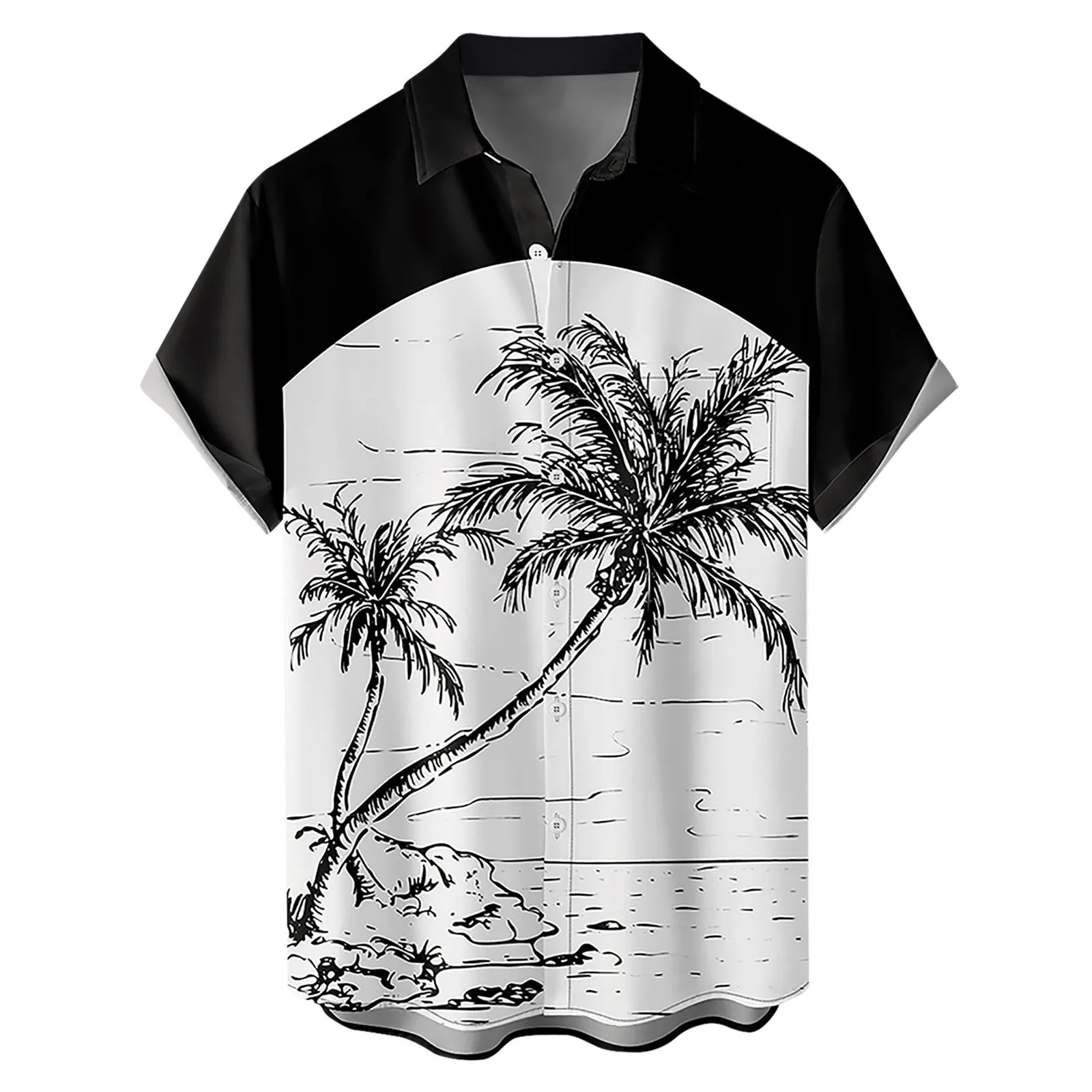 

Men Hawaiian Shirts Summer Beach Leaf Print Turn Down Collar Shirts Breathable Casual Loose Vacation Streetwear Oversized Shirts