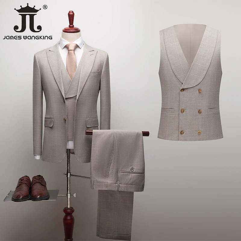 

(Jacket+Vest+Pants) Men's Slim Fit Suit 3 Piece Formal Workwear Groom Wedding Dress Prom Banquet Social Tuxedo
