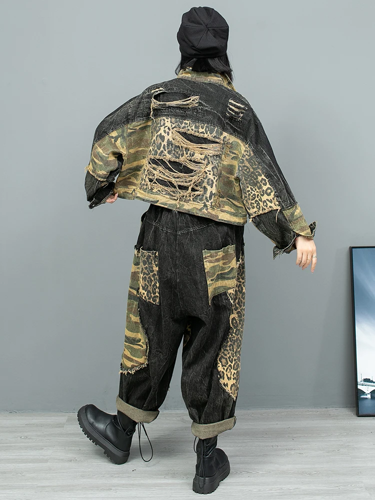 Персонализированные лоскутные винтажные джинсовые шаровары с леопардовым