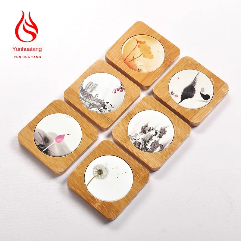 

Hand-Painted Ceramic Cup Mats Tea Mat Square Natural Bamboo Coaster Tea Tray Custom Kung Fu Tea Set Tea Ceremony Pottery