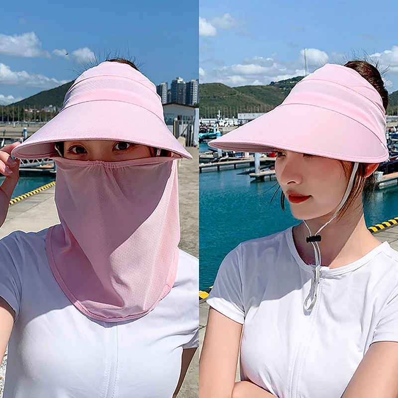 

Summer Ice Silk Hats For Women Sun Hat With Breathable Suncreen Outdoor Bicycling Beach Cap Visor Wide Brim Anti-UV Sunhat