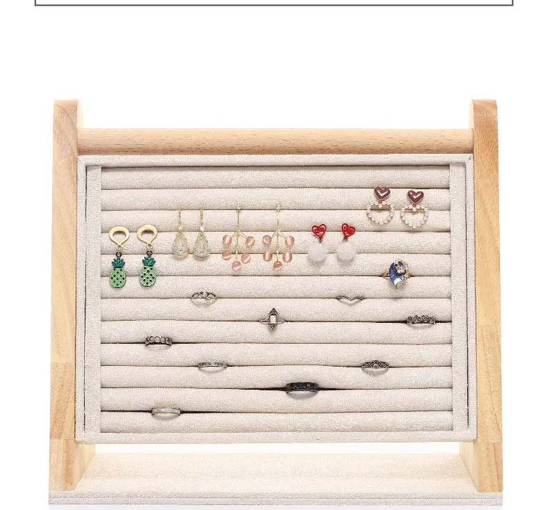 Wooden Rings Display Stand Tray 10 Slots Flannel Lining Vertical Storage Holder Rack for Studs Jewelry Organizer Rings Show