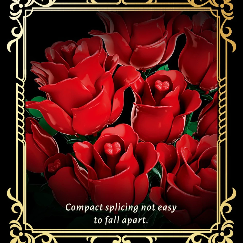 Фото MOC Love Красная Роза Фэнтезийный Цветочный Букет Строительные Блоки Свадебные Горшечные Растения Ваза Украшения Игрушки Дети Подарок На День Святого Валентина №3