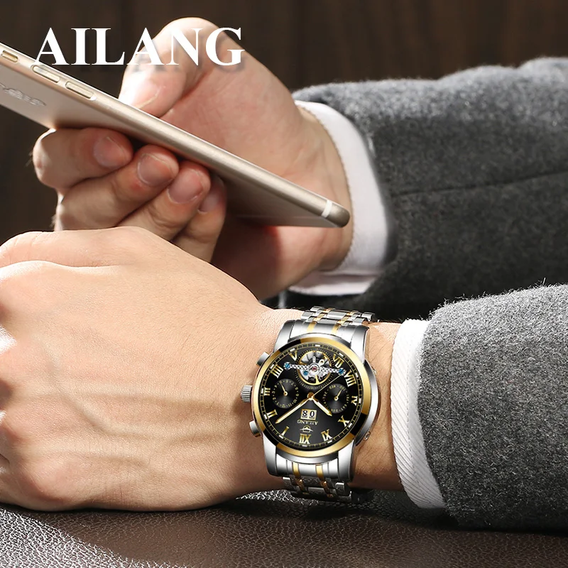 Men automatic mechanical watch Top brand stainless steel waterproof watches Fashion Business Hollow Wristwatch enlarge