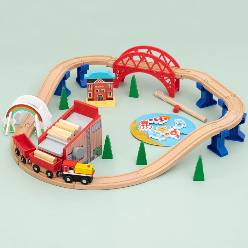 

New Style Gift Train Toys Track Car Combination Wooden Child 1:64 Lumber Yard Rail Transport Compatible With Wooden Tracks PD71