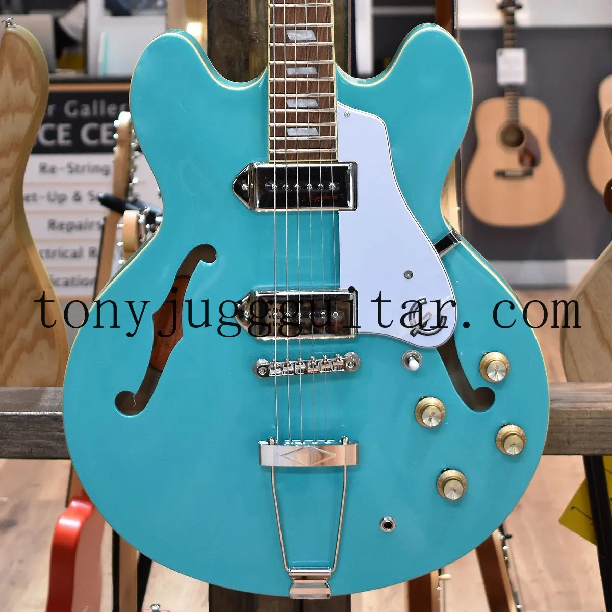 

Johnlennon Revolution Casino Turquoise Green 335 Jazz Electric Guitar Alnico P90 Pickups, Semi Hollow Body, Double F Holes,