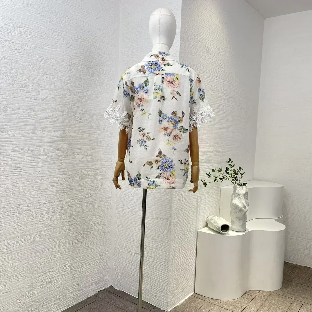 Свободная блузка с цветочным принтом Рами и вышивкой кружевная лоскутная топы