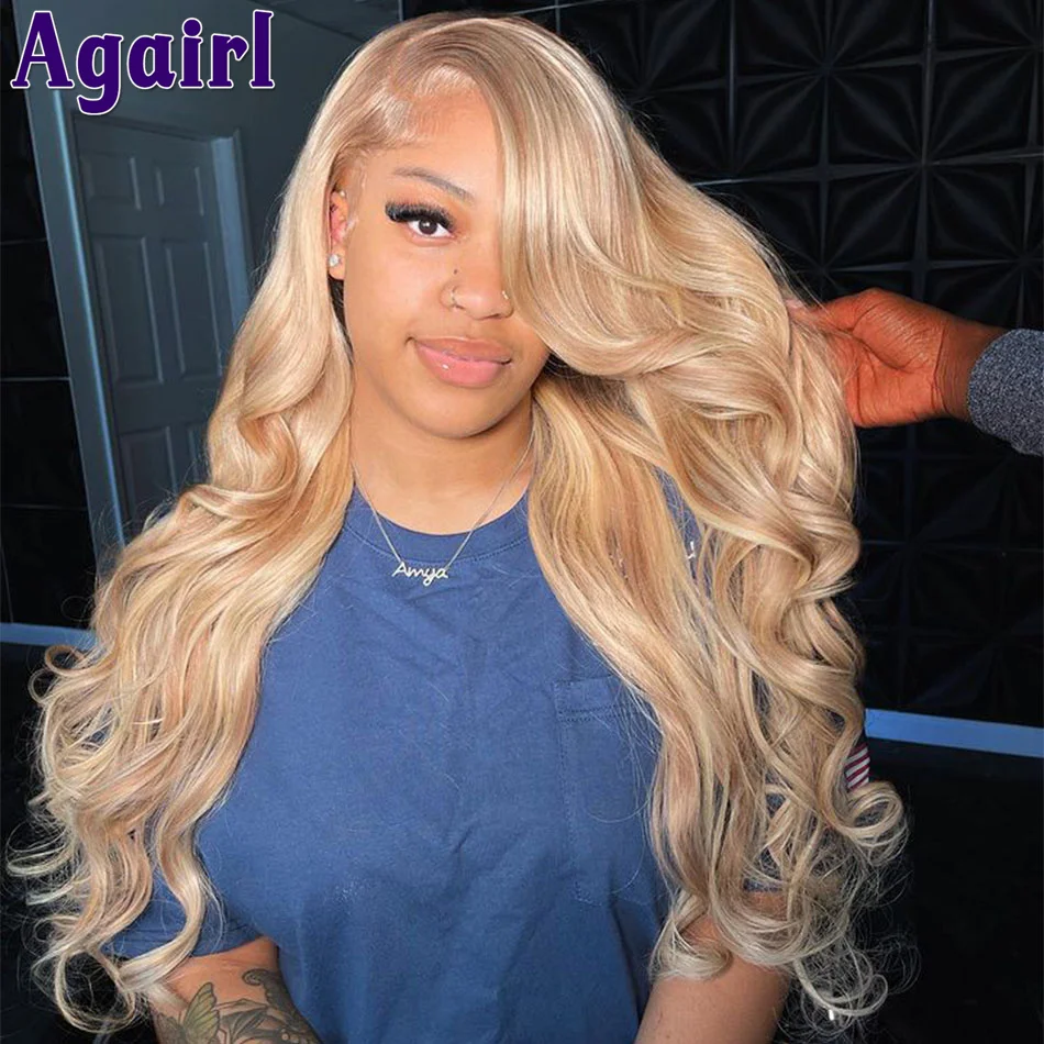 

34 Inch Honey Blonde Highlight Body Wave Lace Front Wig Pre Plucked Malaysian Virgin 13x6 13X4 Wavy Lace Frontal Wigs For Women