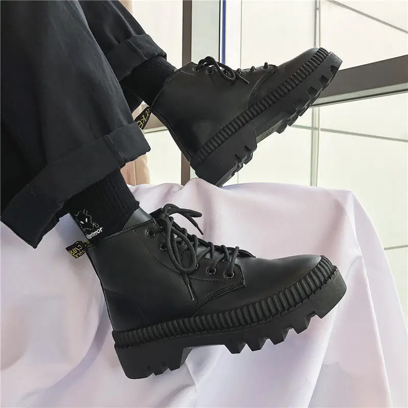 Зимние ботинки черные толстые базовые тканевые средней длины мужские осенние
