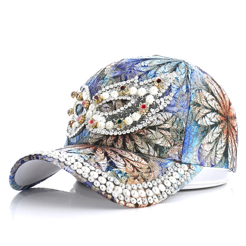 

Women Sun Hat With Bling Rhinestone Gold Lace Shiny Imitation Pearls Baseball Cap Personality Street Outdoor Fashion Hip Hop Hat