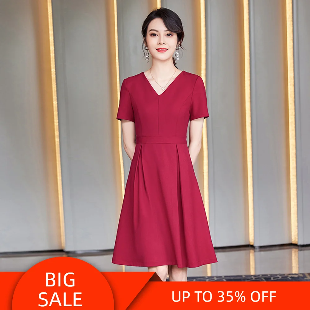 

22Korean summer short sleeve women's elastic V-neck extra large pencil skirt women's striped bow white-collar business ol dress