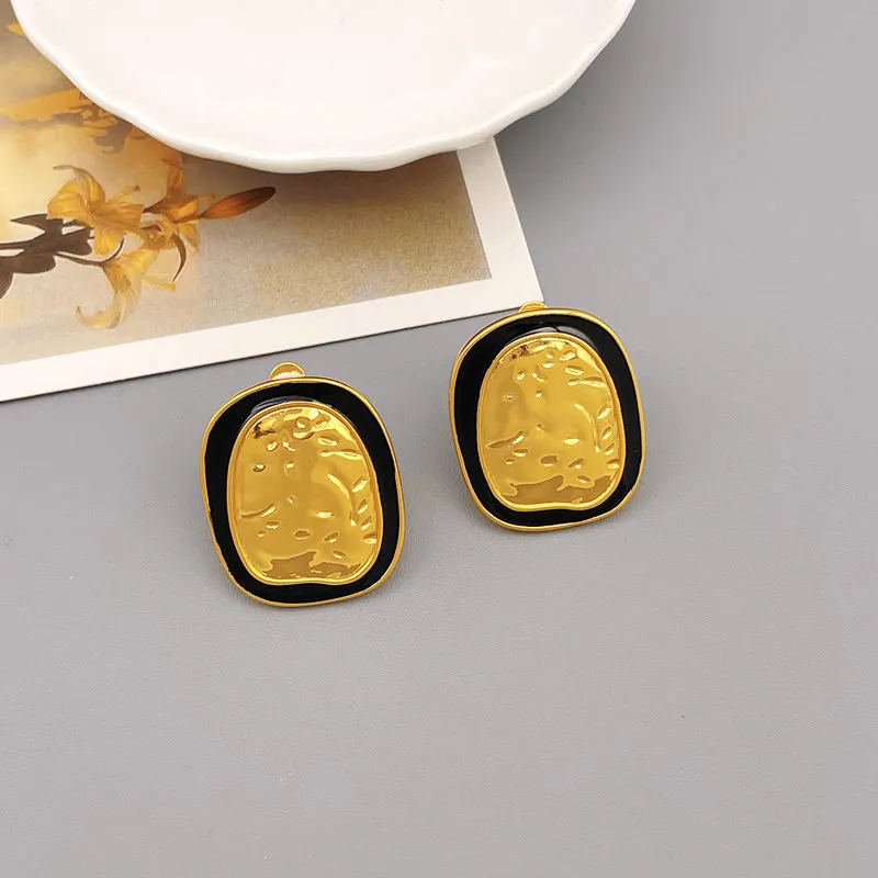 Французские винтажные Асимметричные овальные черные эмалированные зажимы для