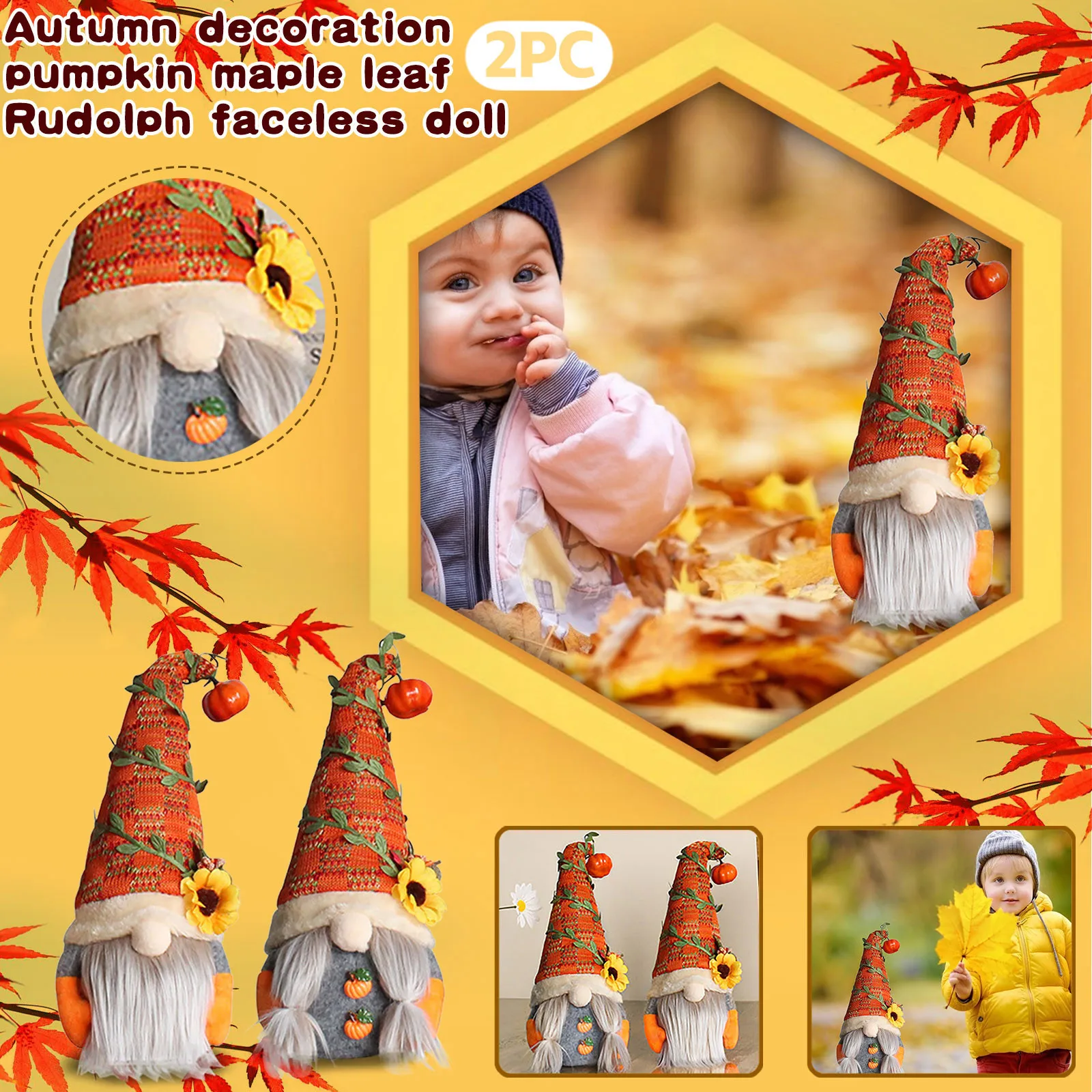

Pumpkin Decoration Doll Decoration Window Dwarf Cute Faceless Sunflower Decoration & Hangs