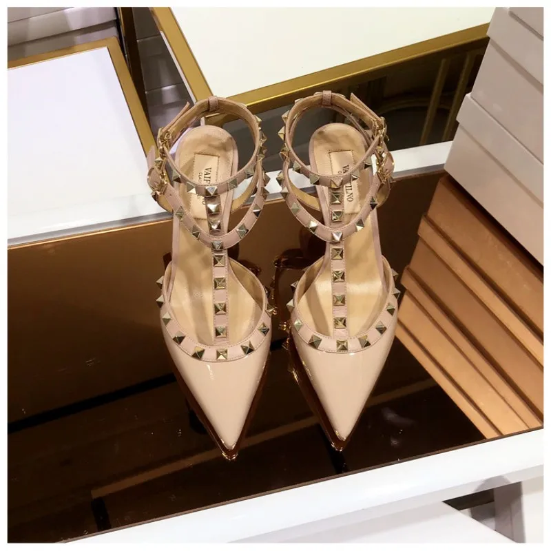 Gladiator Sandals Summer 2023 Ankle Strap White For Women's Shoes Party Shoes Brand Rivet High Heels Designer Sexy Ladies Shoes