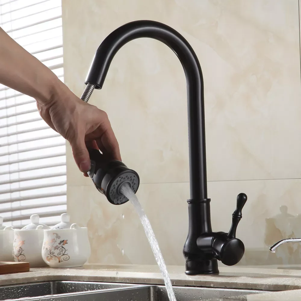 Смеситель для кухни из латуни с матовиком никель-хром, высокой аркой, с выдвижным поворотным распылителем, кран смесителя Torneira Cozinha GYD-7117 on.