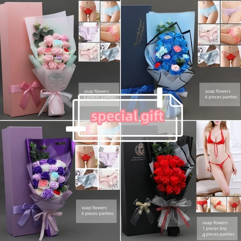 Romantic Creative Bouquet Panties Flowers Soap Flower Valentine's Day Christmas Birthday Funny Gift For Women Girlfriend Wife