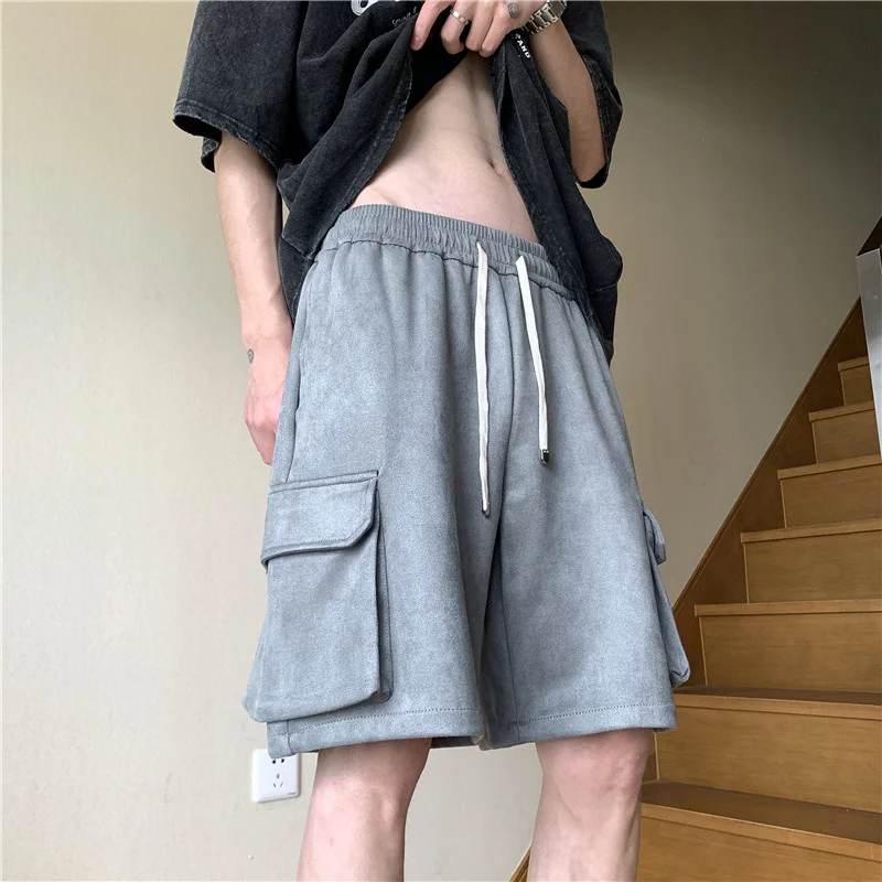 

Летние Шорты-карго, мужские Модные ретро шорты с карманами, мужские свободные прямые замшевые шорты, мужские бриджи