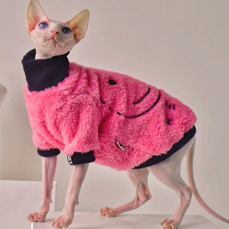 

Fleece Sphynx Cat Clothes Sweater Winter Thicken Warm Clothes For Sphints Kitten Embroidered High Neck Sphinx Cat Clothes Coat
