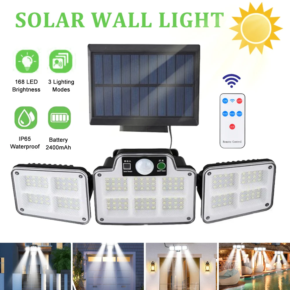 

168/228 LEDs Solar LED Lights Outdoor Lamp Motion Sensor Wall Lamp with 3 Modes Waterproof Garden Street Yard Light