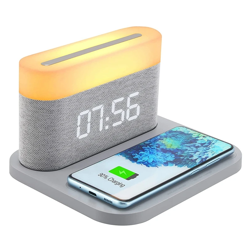 

Digital Alarm Clock With Night Light Ultra-Fast Wireless Charging Touch Bedside Reading Light With Adjustable Brightness