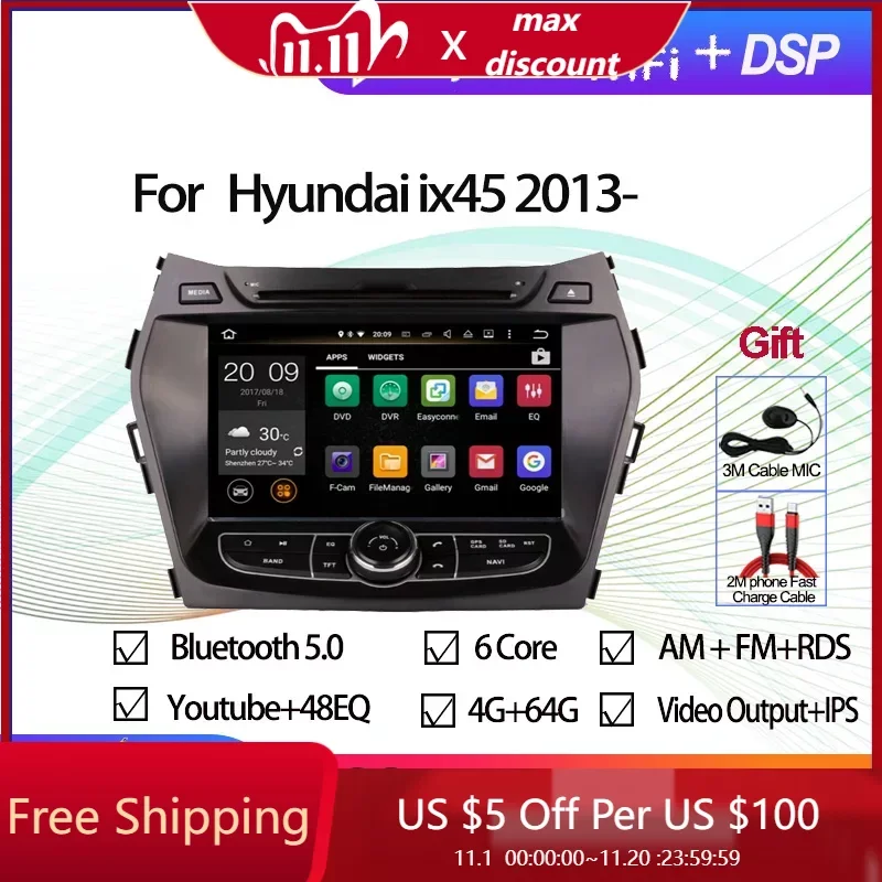 

Автомобильный мультимедийный DVD-плеер на Android 12 с GPS-навигацией для Hyundai IX45 2013-аудио Радио стерео головное устройство