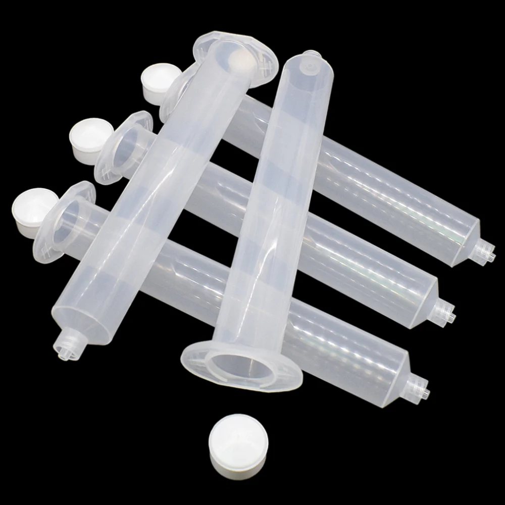 

5pc Dispensing Syringe Barrel Set 55cc Glue Adhesive Dispenser Industrial Syringes Tube with Stopper for Manual 55ml UV Glue Gun