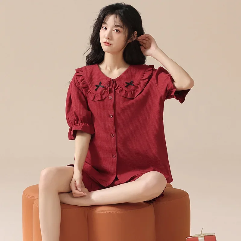 Tengfei женские летние хлопковые пижамы с широкими рукавами и клетчатым узором для