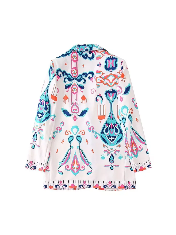 

Женский Повседневный костюм с принтом позиционирования, прямая Свободная куртка с лацканами и карманами в стиле ретро, лето 2022