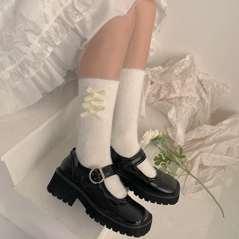 

Милые носки в стиле Харадзюку, Лолита, принцесса, бант, средние носки, женские милые пушистые теплые носки для девочек, Милая модель
