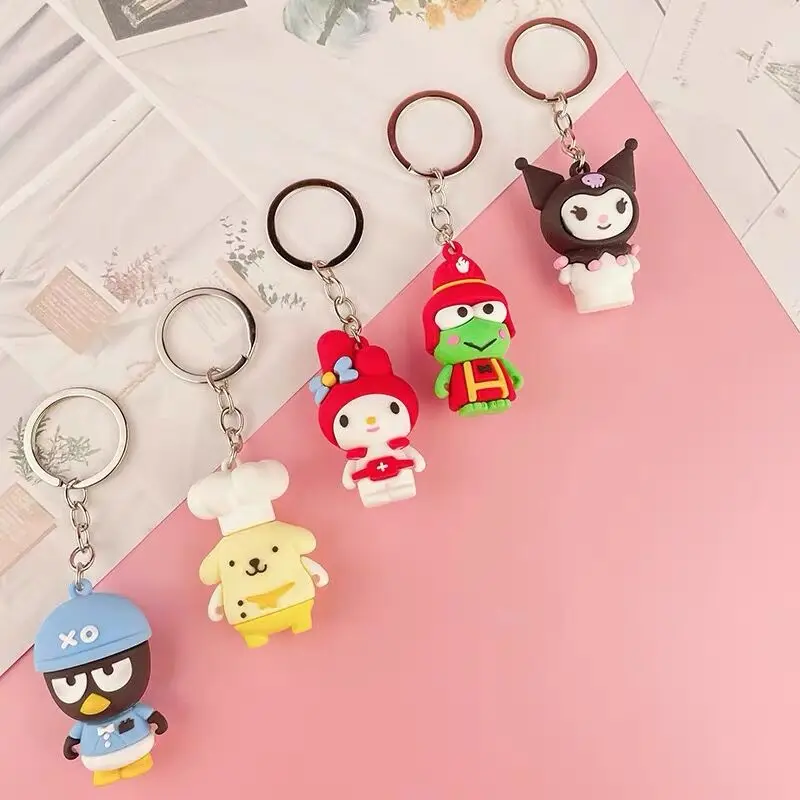 

Sanrio Key Chain My Melody Kuromi Pom Pom Purin Cartoon Schoolbag Pendant Cute Epoxy Creative Car Key Chain Kawaii Toys
