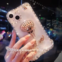 for iphone 13 11 12 pro max with diamond gems phone case for iphone 11 12 13 all inclusive protective ring with lanyard case